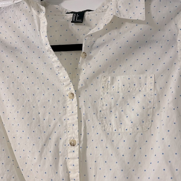 Polka dot blue and cream polka dot button down - Picture 2 of 3